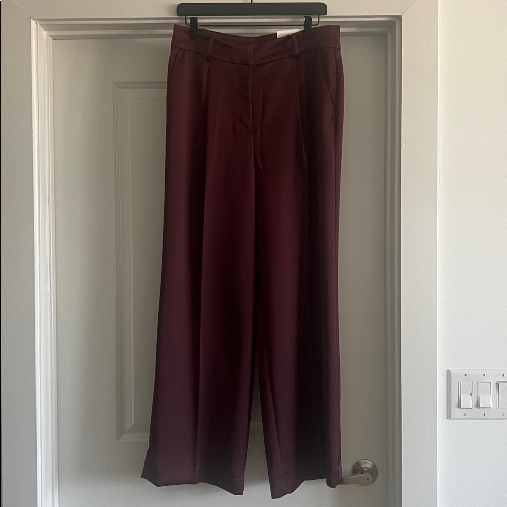 LOFT Deep Burgundy Women's Satin Trousers - Picture 2 of 5